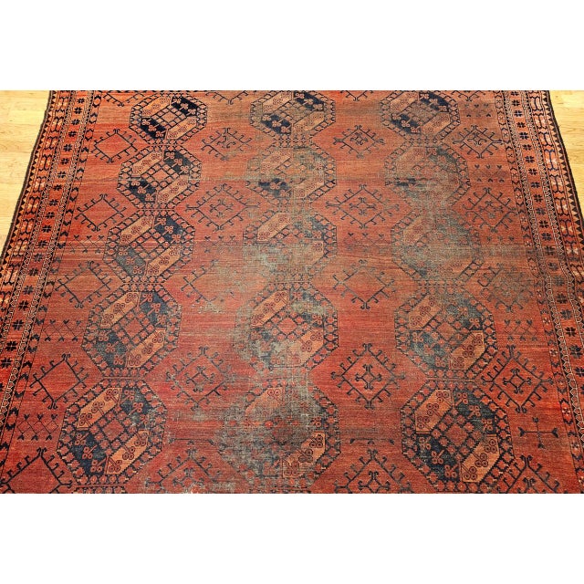 Brick Red Vintage Turkmen Ersari in Allover Geometric Pattern in Red, Blue, Navy, Brown For Sale - Image 8 of 14