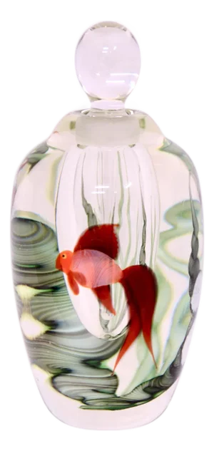 Orient & Flume Red Beta Fish Art Glass Perfume Bottle