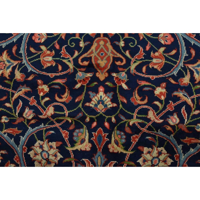 Sarouk Rug 10′ X 13’5” Blue Wool Vintage Traditional Hand-Knotted Carpet For Sale - Image 11 of 15