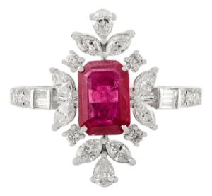 Vintage Revival Art Deco Ruby Diamond Cocktail Ring Size 5.5 in 18k Solid Gold
