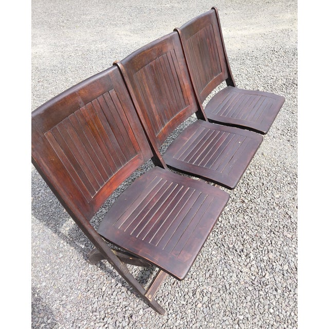 Brown Antique 3 Seat Folding Theater Chair Heywood Bros. And Wakefield Co. For Sale - Image 8 of 13
