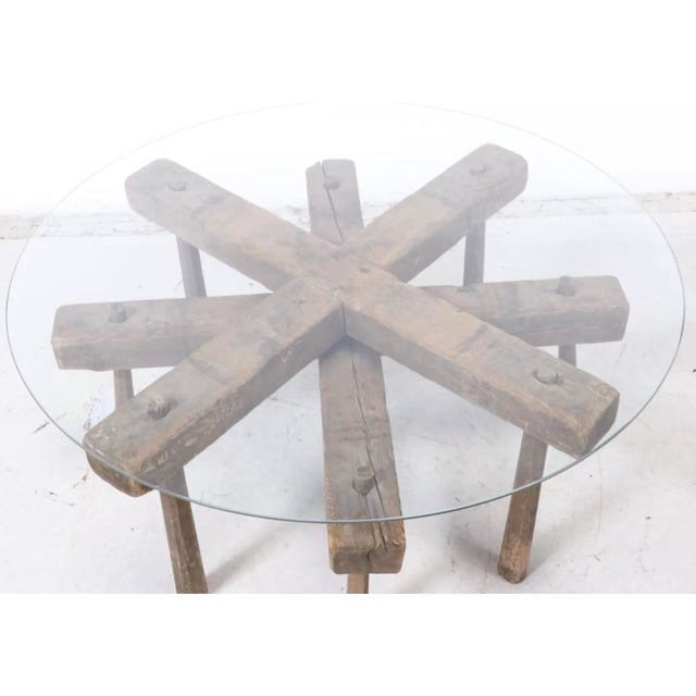 Wood Set of Primitive Wood and Glass Tables- Nesting Tables For Sale - Image 7 of 7