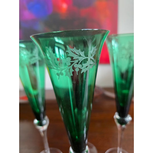 Mid-Century Modern Set of Six Colored Crystal Champagne Flutes From Lenox 'Holiday Gems' Collection For Sale - Image 3 of 7