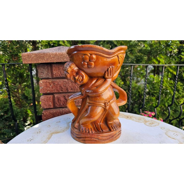 Carved Wooden Cherub Figurine with Bowl, 1950s-1960s For Sale - Image 9 of 11