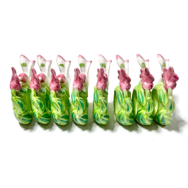 Ceramic Vintage Spring Hummingbird Napkin Rings – Hand Painted Ceramic Botanical Table Decor, Garden Party Table Setting – Set of 8 For Sale - Image 7 of 10