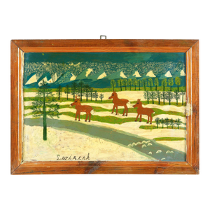 Vintage Original Signed Ludwig Wiecek 'Reindeer in Winter' Folk Art Painting
