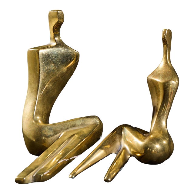 Itzik Benshalom Israeli Gilt Bronze Seated Couple Sculpture For Sale