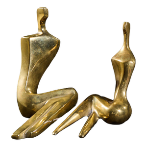 Itzik Benshalom Israeli Gilt Bronze Seated Couple Sculpture