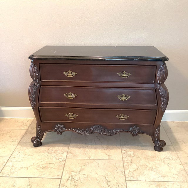 Vintage 1980s French Provincial Style Marble-Top Bombé Chest by Rhodes Furniture For Sale - Image 9 of 9