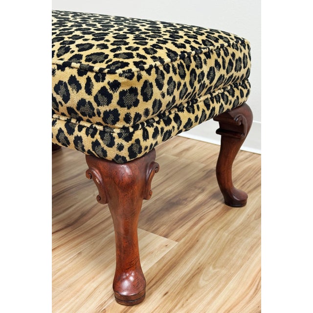 Vintage Curved Wood Leg Upholstered Leopard Print Ottoman For Sale - Image 9 of 10