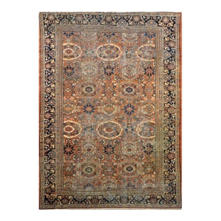 Antique Afghan Sultanabad Masters Wool 8 x 12 Navy, Orange, Red & Ivory Handmade Area Rug #1142130 For Sale