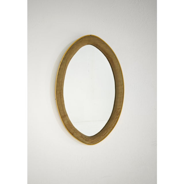 Mid-Century Modern Oval Wall Mirror in Brass and Velvet, 1960s For Sale - Image 4 of 10