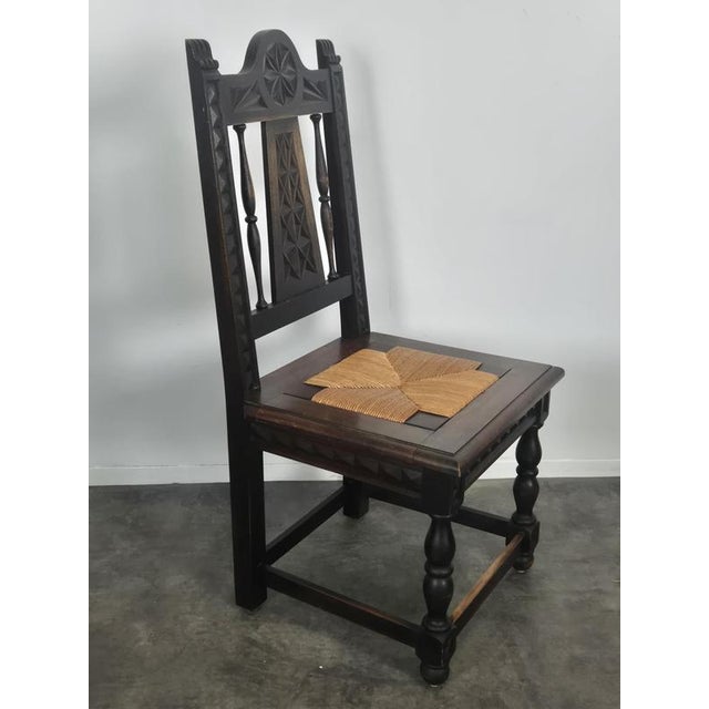 Breton Carved Chairs with Straw Seats, Set of 8 For Sale - Image 9 of 15