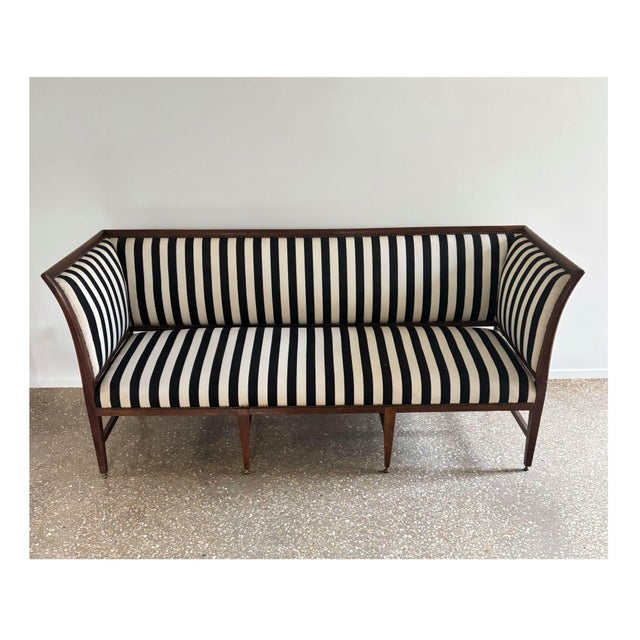 Antique Art Deco 3-Seater Sofa with Striped Fabric, 1800s For Sale - Image 14 of 14