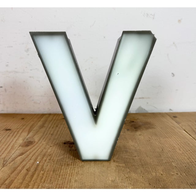 Black Vintage Grey Illuminated Letter V, 1970s For Sale - Image 8 of 11