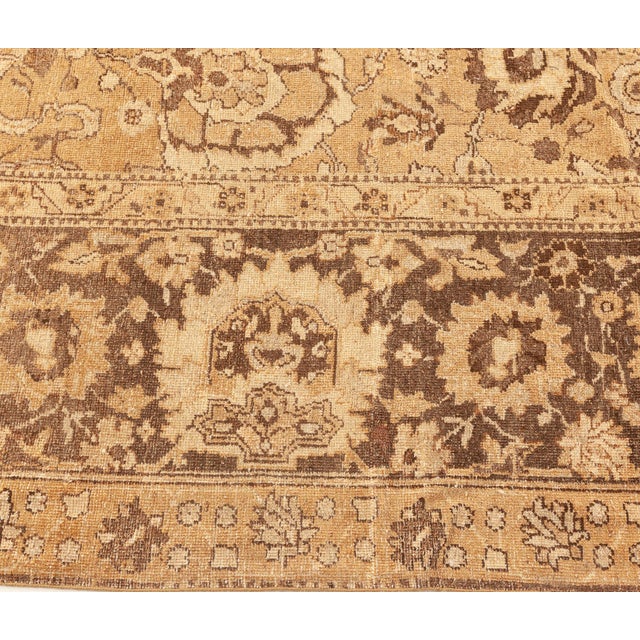 Indian Authetic Indian Amritsar Tan, Brown Hand-knotted Wool Rug For Sale - Image 3 of 6