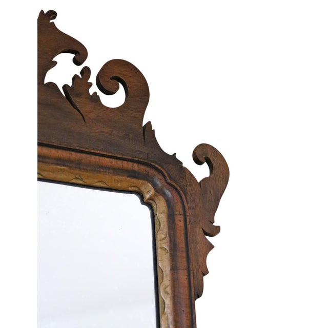 1920s Antique Georgian Revival Walnut and Gilt Fret Cut Overmantle Wall Mirror, 1920s For Sale - Image 5 of 10