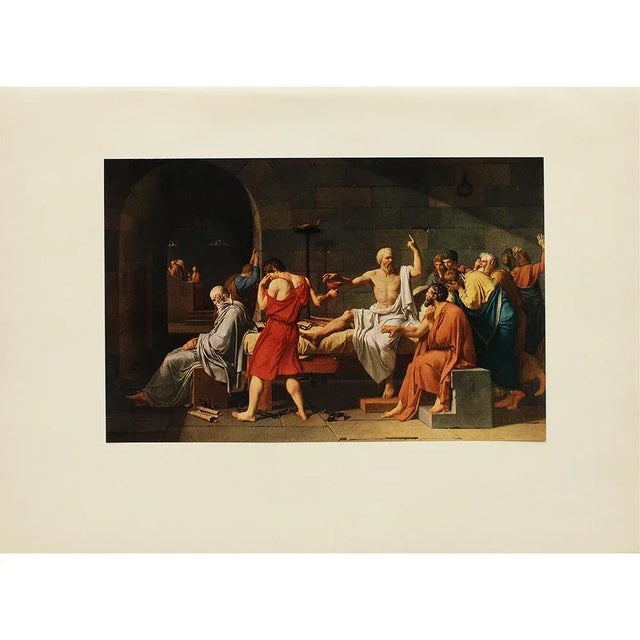 An excellent vintage full-color reproduction print after painting "The Death of Socrates", by Jacques Louis David. Comes...