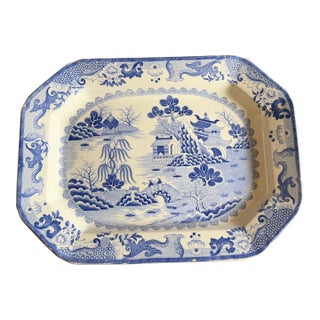 A Large Mason's Ironstone China Blue Transfer Decorated Platter "Turner Willow" Pattern, Circa 1830's For Sale