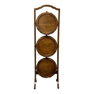 Edwardian English Oak Muffin Stand For Sale