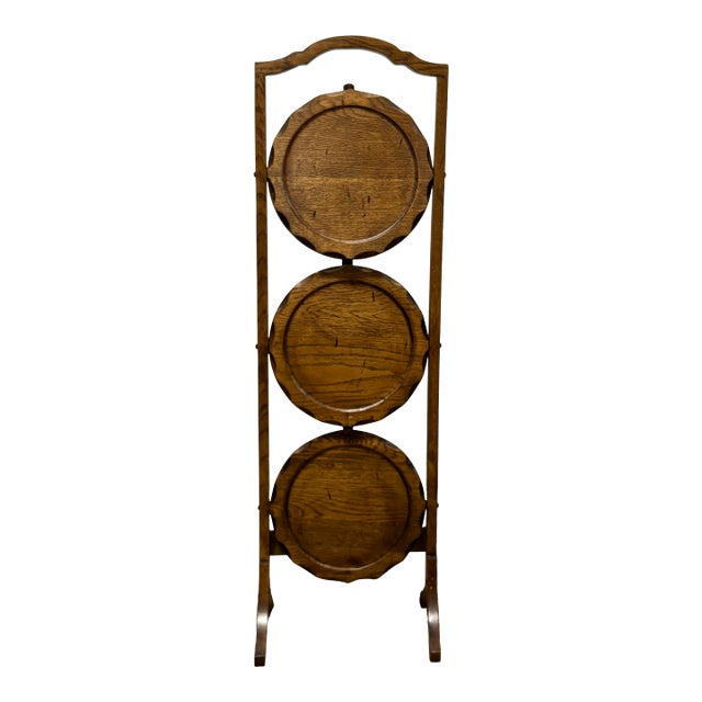 Edwardian English Oak Muffin Stand For Sale