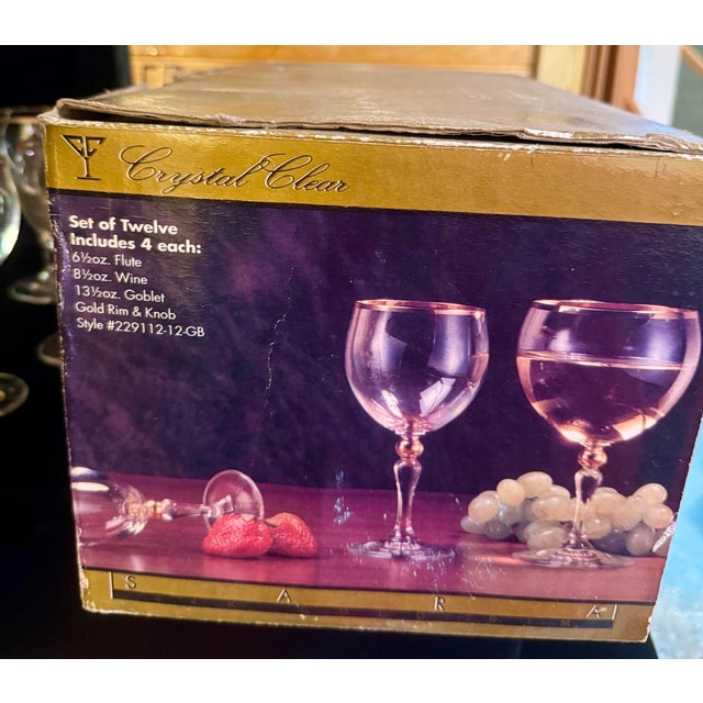 Transparent 1980s Bohemian Crystal With 24k Gold Trim Stemware Set - Set of 13 For Sale - Image 8 of 12