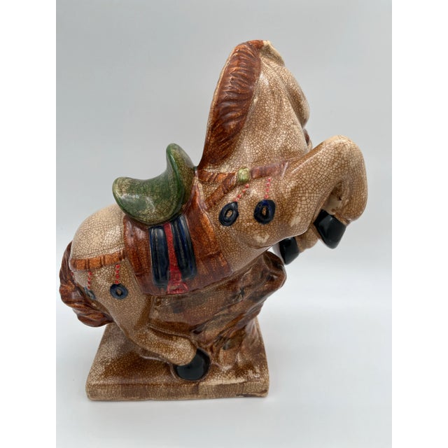 Late 20th Century Chinoiserie Majolica Style Asian War Horse Figurine For Sale - Image 4 of 10