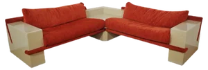 White Lacquered Modular Sofa with Orange Fabric, Set of 17