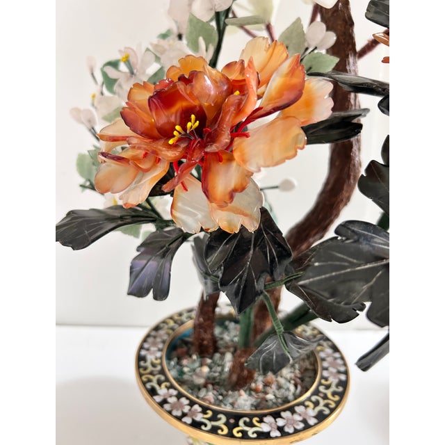 Large Vintage Chinese Hardstone Bonsai Tree in Cloisonné Planter For Sale - Image 16 of 16
