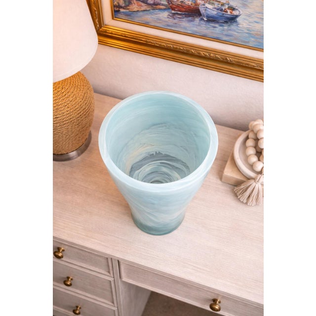 Hand-Blown Aqua Swirl Art Glass Vase – Heavy Studio Glass, Organic Modern Coastal Decor For Sale - Image 9 of 9