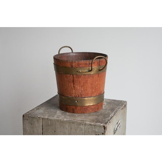 Very Decorative Antique Bucket or Waste Paper Basket in Wood and Patinated Brass 19th Century This is a highly attractive...