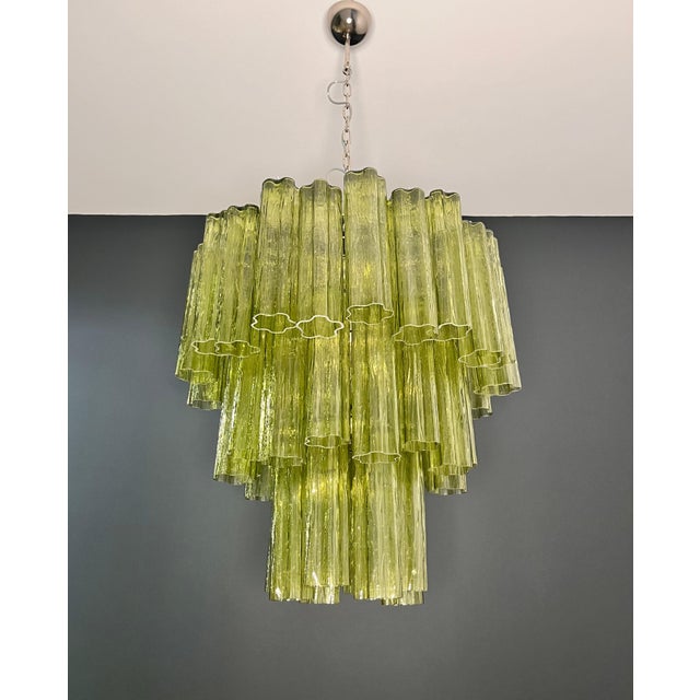 Green Mid-Century Modern Murano Glass Three-Tier Tube Chandelier, 1990s For Sale - Image 8 of 15