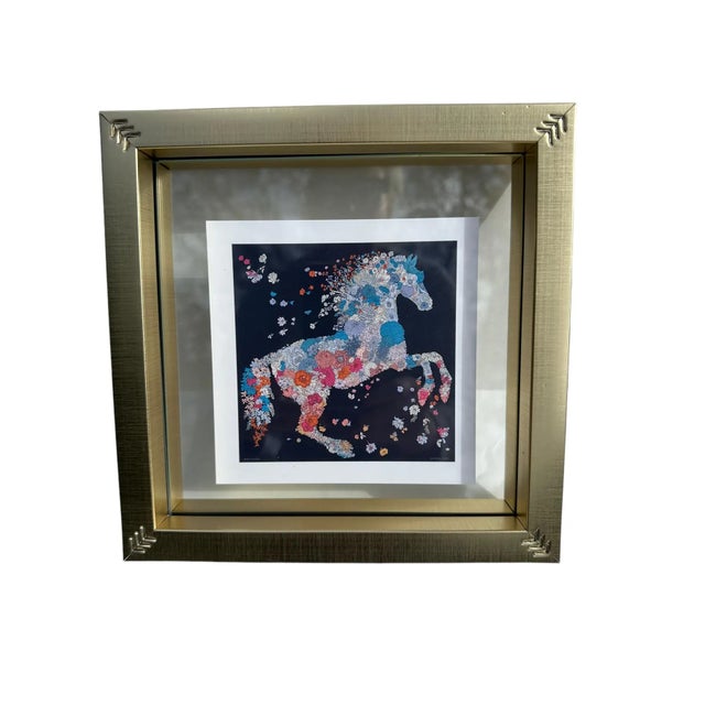 1990s Vintage Framed Authentic Original Hermès Art Advertisement Lithograph Featuring Hermès Horse With Florals For Sale In Miami - Image 6 of 6