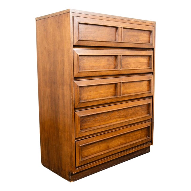 Mid Century Modern Highboy Dresser Morris of California Walnut Drawer 5 Drawer For Sale