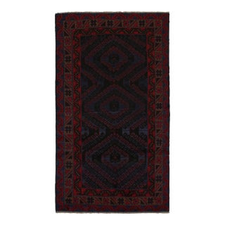 Rug & Kilim’s Baluch Rug in Navy Blue With Red Geometric Patterns For Sale