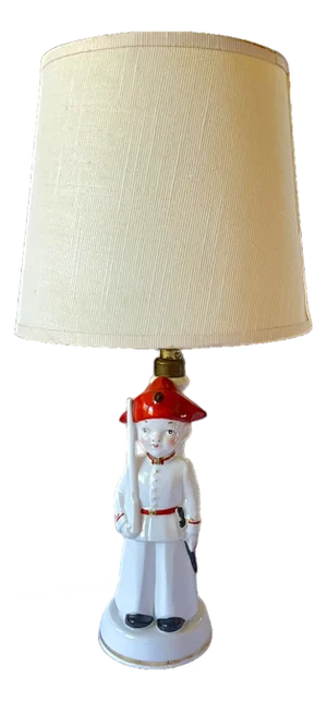 Vintage German Porcelain Figural Lamp – Child Soldier With Rifle, Table Lamp N the Style of Hertwig & Co.