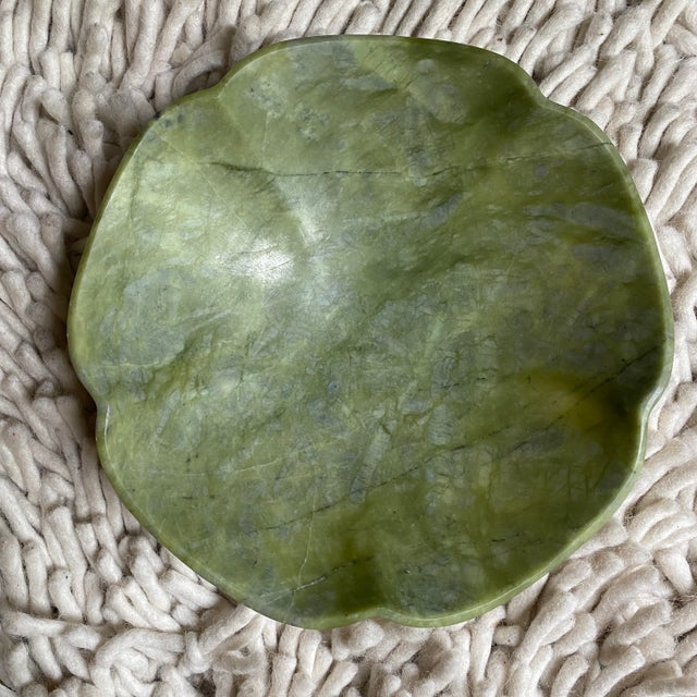 Vintage Lotus Shaped Green Jade Bowl For Sale - Image 4 of 9