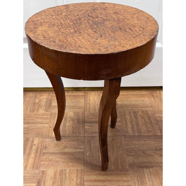 Wood Vintage Italian Style Burl Wood Drum Side Table With Drawer and Glass Top For Sale - Image 7 of 11