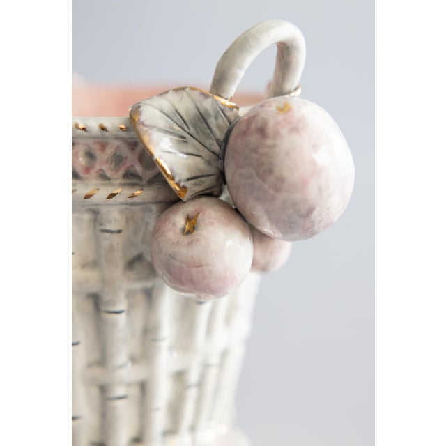 Blush Mid 20th Century Italian Blush Pink Majolica Faux Bamboo & Fruit Wine Cooler Champagne Ice Bucket For Sale - Image 8 of 13
