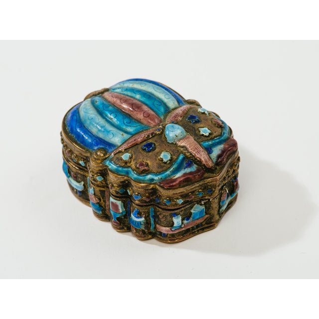 Mid 19th Century Antique Chinese Champlevé Enamel Scarab Jewelry Box For Sale - Image 5 of 10