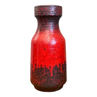Vintage West German Red Drip Glaze Ceramic Vase For Sale