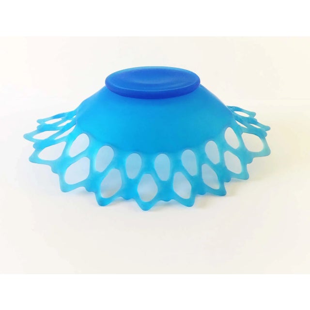 1950s Westmoreland Royal Blue Doric Satin Frosted Glass Bowl For Sale In Philadelphia - Image 6 of 13