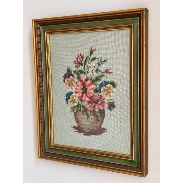 Traditional 20th Century Floral Still Life Needlepoint -- Framed For Sale - Image 3 of 17