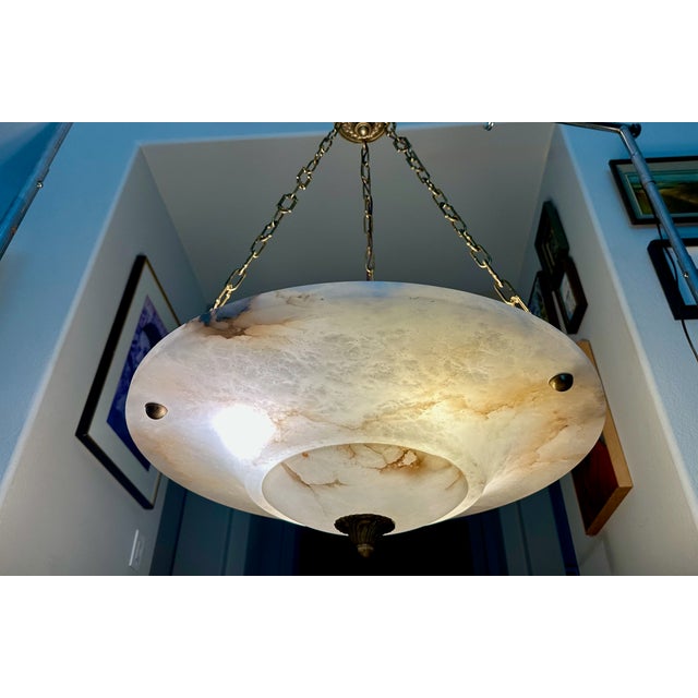 1960s Large French Directoire Style Alabaster Chandelier Pendant Light For Sale - Image 5 of 18