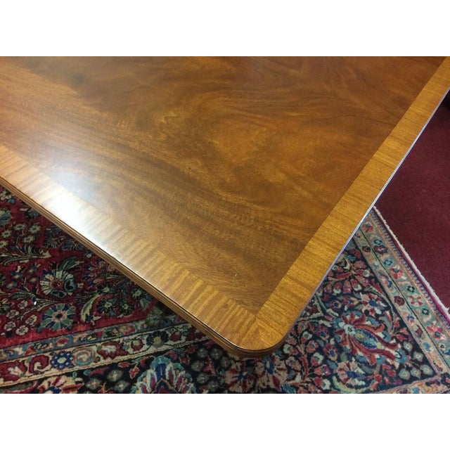 Traditional Vintage Banded Mahogany Table, Trestle Style Base Dining Table For Sale - Image 3 of 16