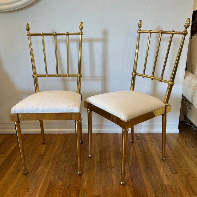 Chiavari Italian 1950s Chiavari Solid Brass Chairs With Acorn Finials a Pair For Sale - Image 4 of 12