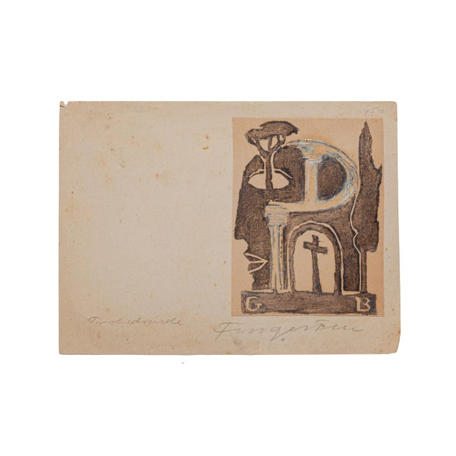 Image dimensions: 11.5 x 9 cm. Ex Libris is an original woodcut print realized by Michel Fingesten. Hand-signed on the...