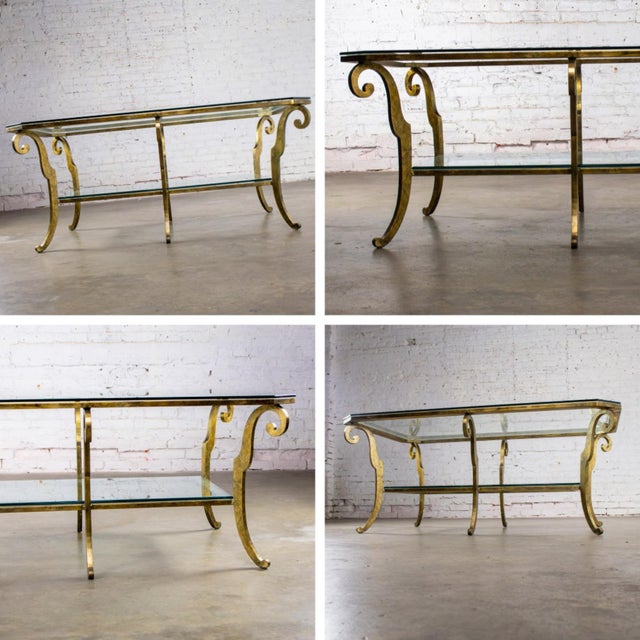 Late 20th Century Hollywood Regency to Neoclassical Style Monumental Coffee Table Gilded Welded Steel Tube Frame For Sale - Image 17 of 18