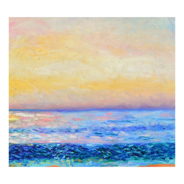 Vibrant ocean sunset, an oil painting of a pastel sunset by an unknown Northern California artist. Unframed and unsigned....