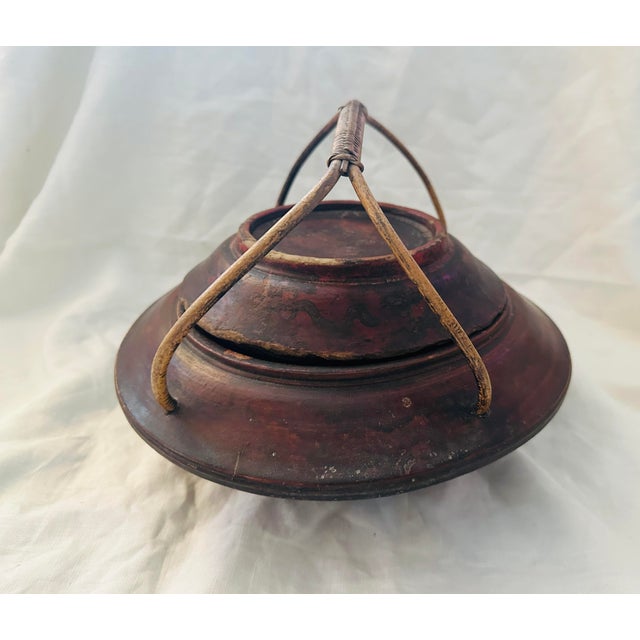 Antique Chinese wood and lacquer food basket, likely from the Qing Dynasty period, possibly used as a wedding basket or...
